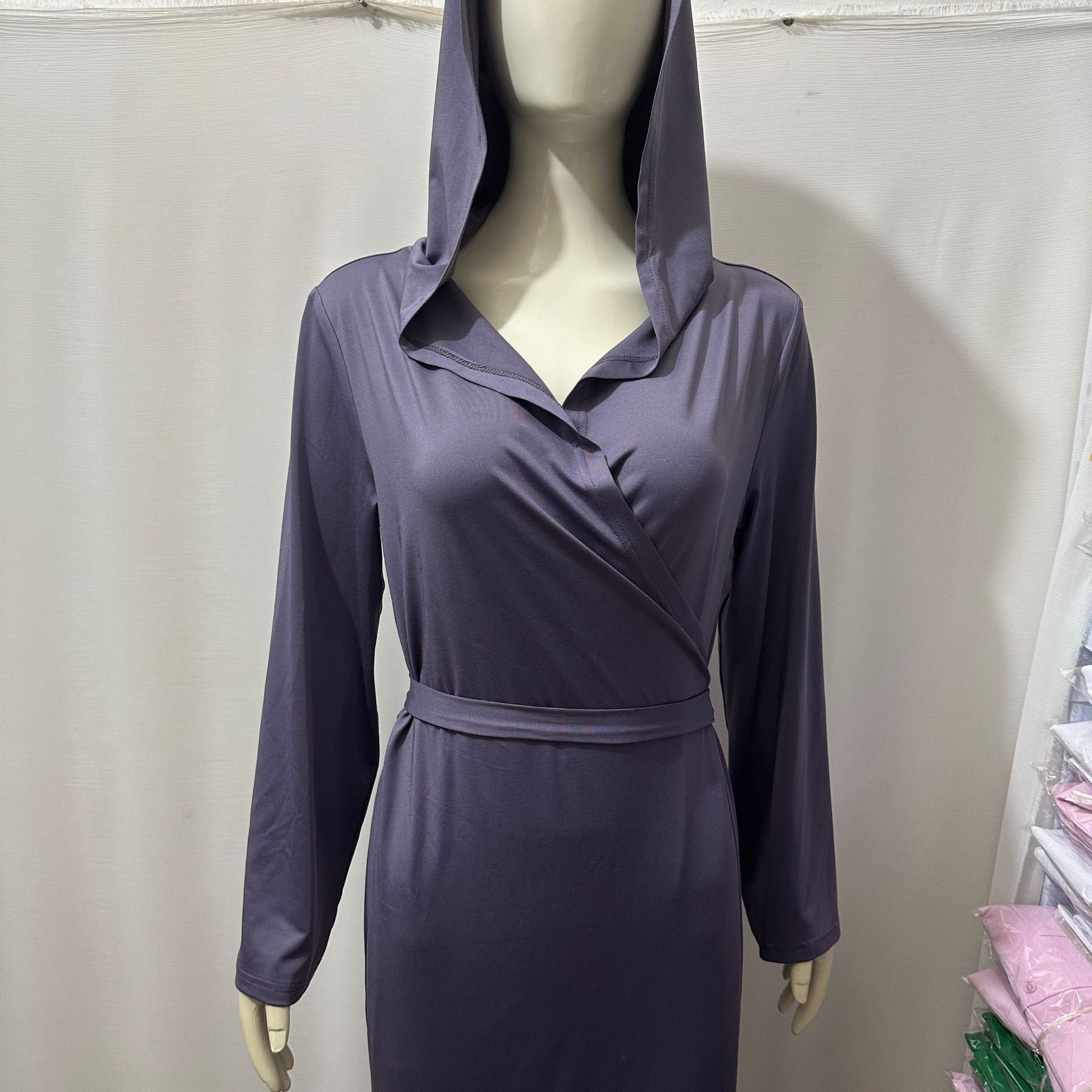 Women's Fashion Hooded Slim Lace-Up Long Sleeve Long Dress 10