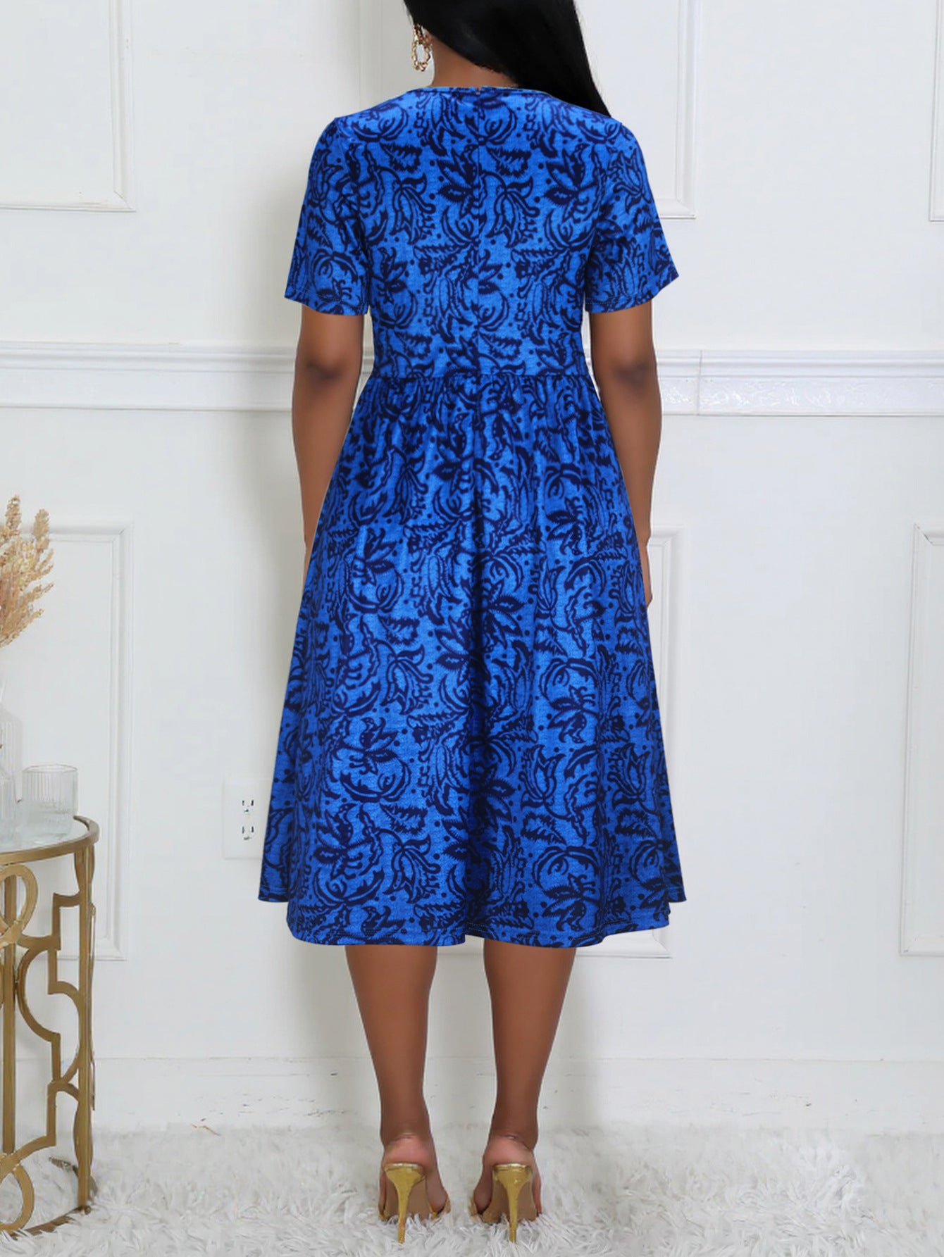 Plus Size Women Elegant V-neck Short Sleeve Maxi Dress 5