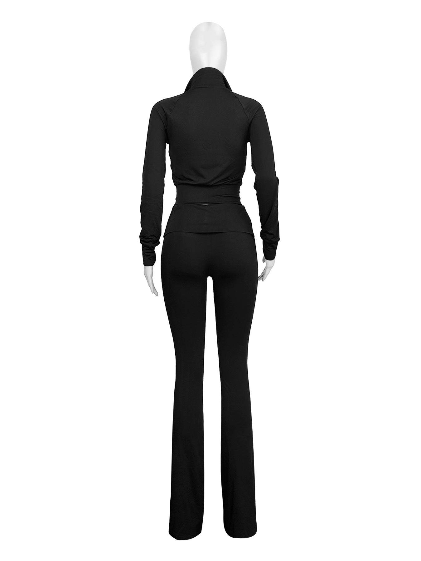 Women Sports Casual Zipper Top and Bell Bottom Pants Two-piece Set 13