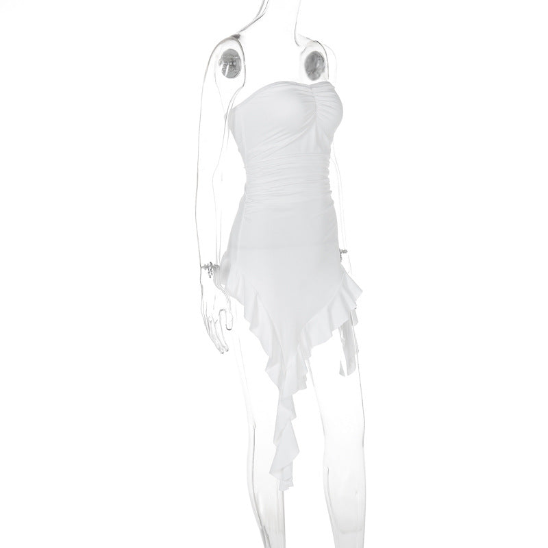 Women Summer Strapless Off-Shoulder Ruffle Edge Dress 7