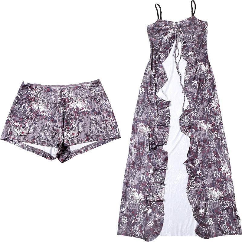 Women summer trendy print sleeveless top and shorts two piece set 8