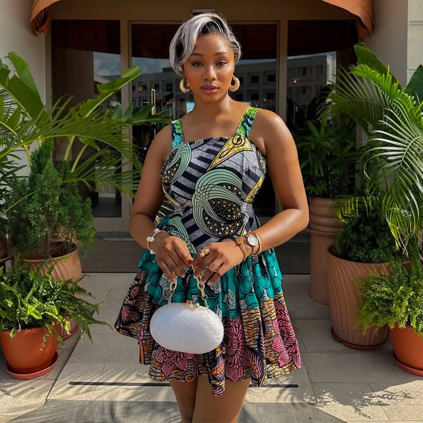 Women Summer Printed Suspender Mini Dress