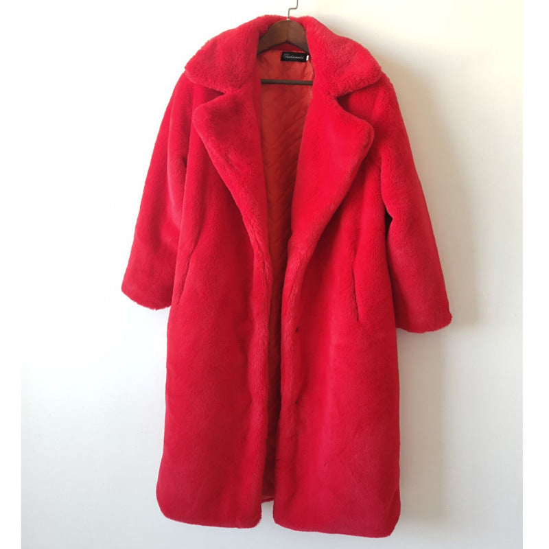 Winter Fashion Solid Fur Long Coat Women Cotton Pad Warm Fur Coat 13
