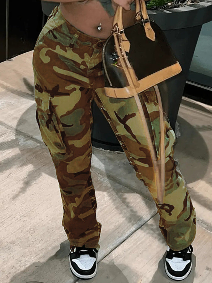 Spring High Waist Multi-Color Camouflage Cargo Pants 4