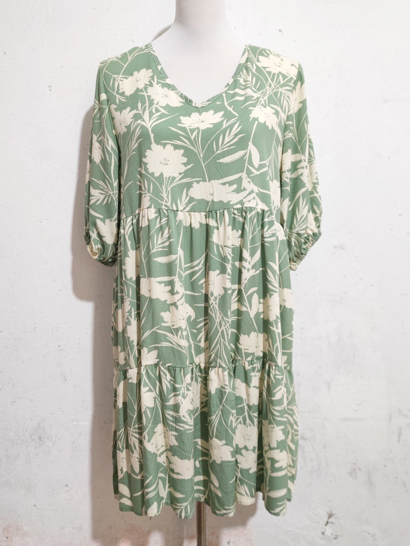 Women Print V Neck Short Sleeve Dress 6