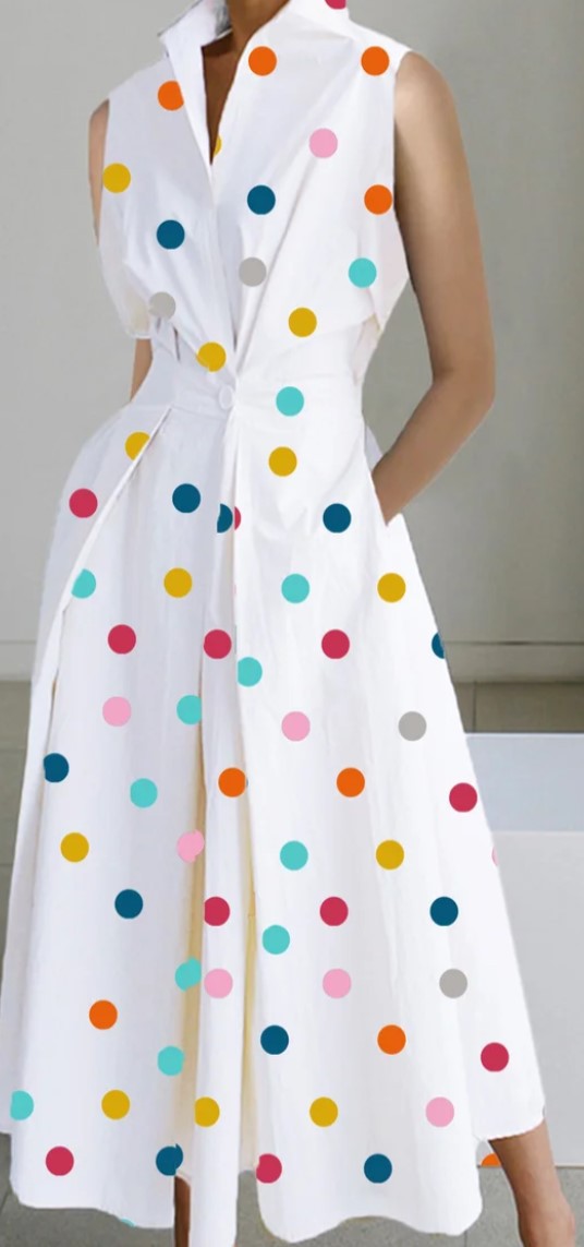 Summer Career Fashion Polka Dot V Neck Ladies Button Mermaid Dress 13