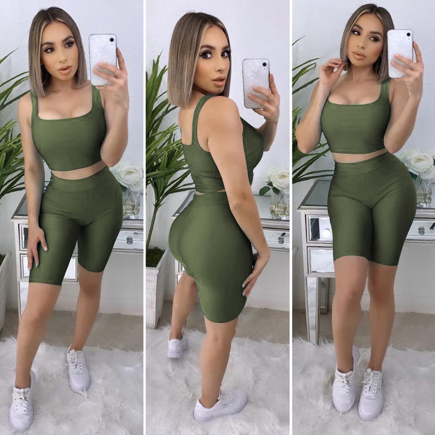 Women Sporty Top and Shorts Two-Piece Set