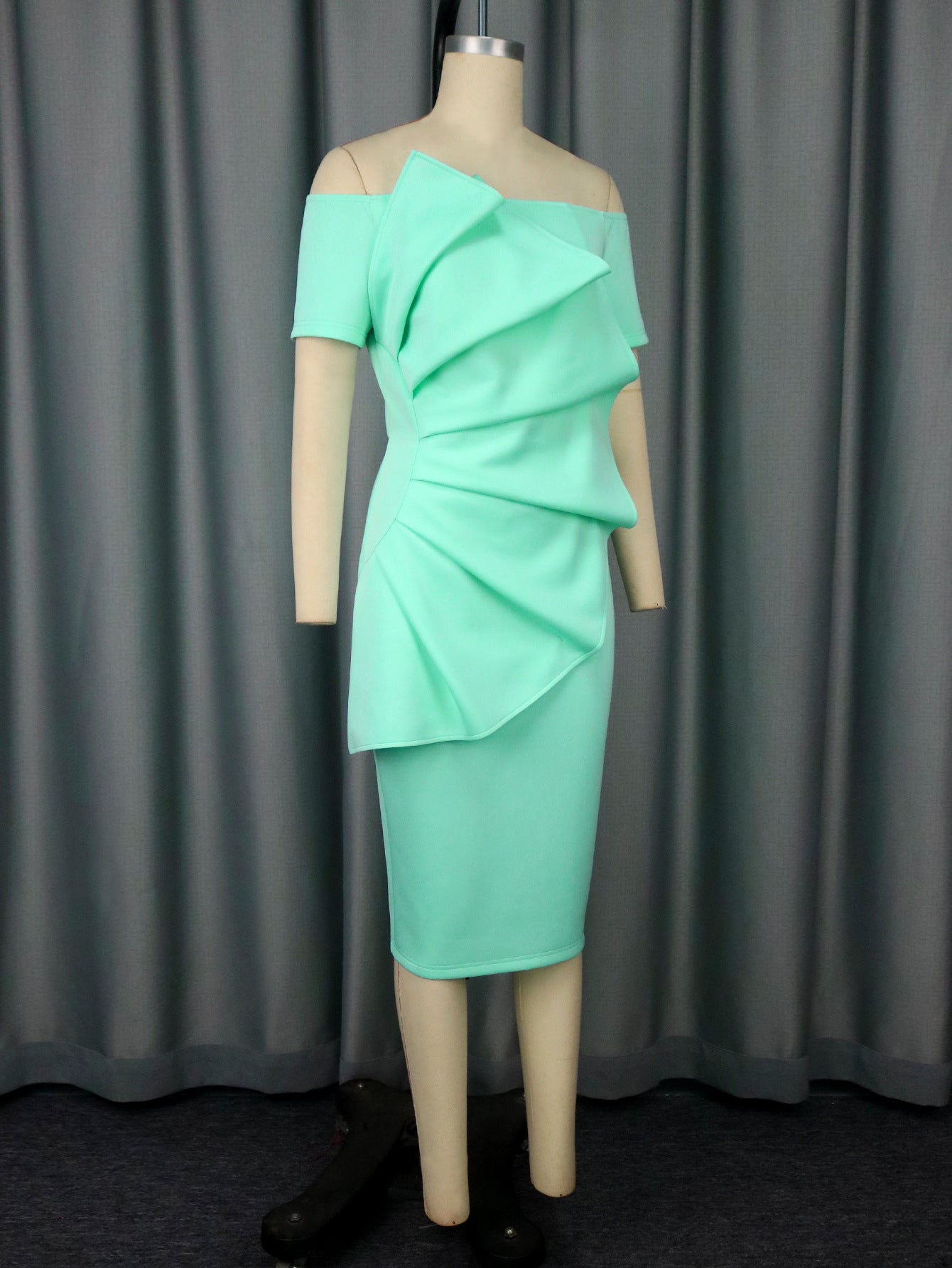 Pleated Off-Shoulder Sexy Dress Chic High-Waist Bodycon Party Gown 7