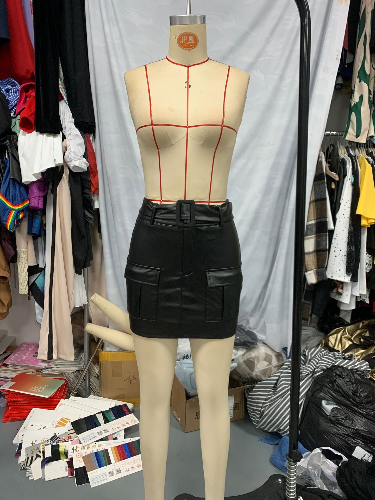 Women Summer Pu Leather Lace-Up Sexy Skirt 7