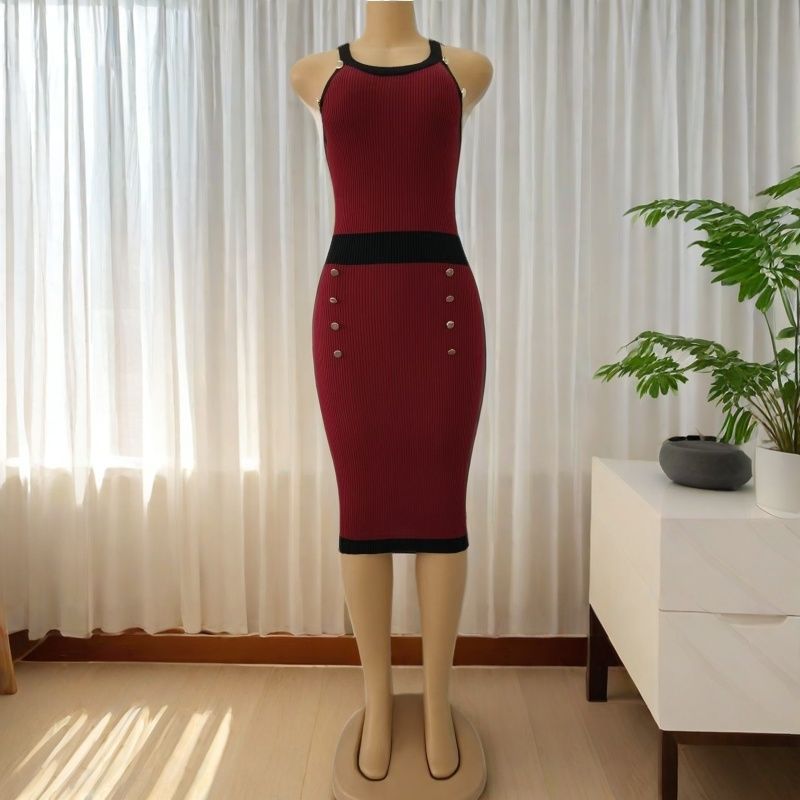Summer Sleeveless Knit Halter Neck Strap Dress 3