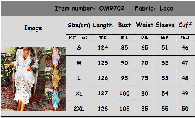 Autumn Women Sexy See-Through Lace Long-Sleeved V-Neck Long-Sleeved Dress 11