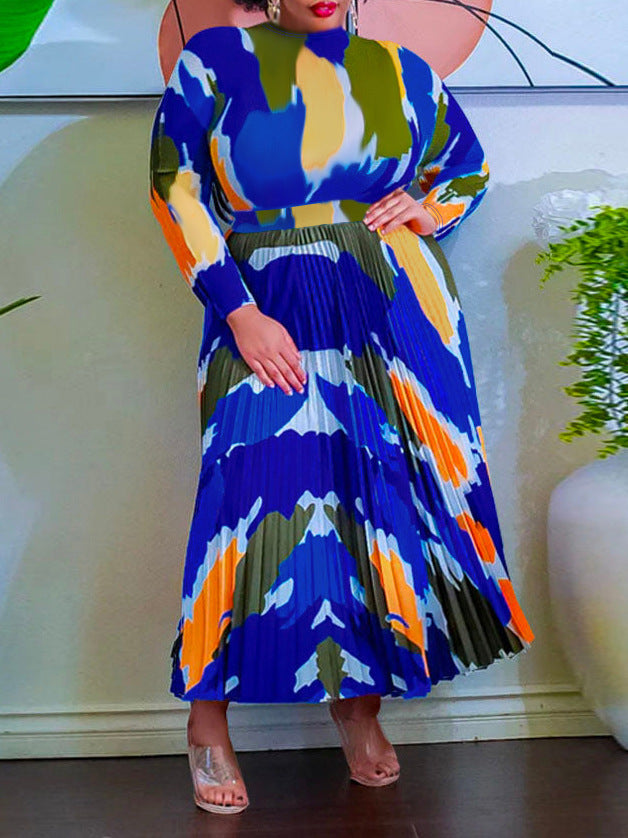 Plus Size Women Printed Long Sleeve Dress 3