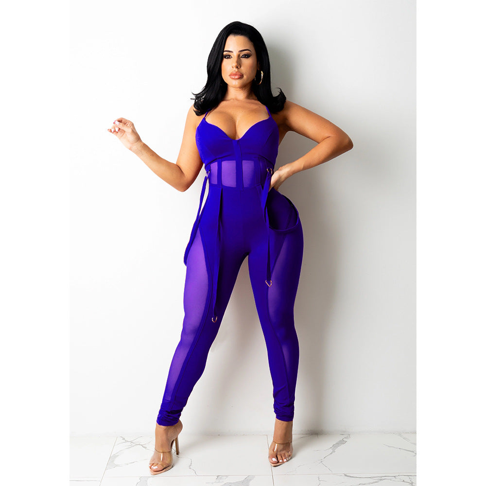 Women Mesh See-Through Sexy Suspender Jumpsuit 6