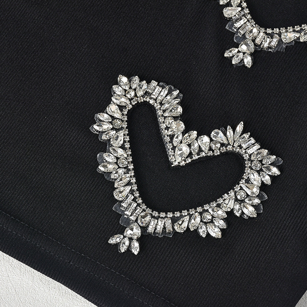 Rhinestone Heart Hollow Crop T-Shirt Short Skirt Fashion Casual Two Piece Set For Women 11