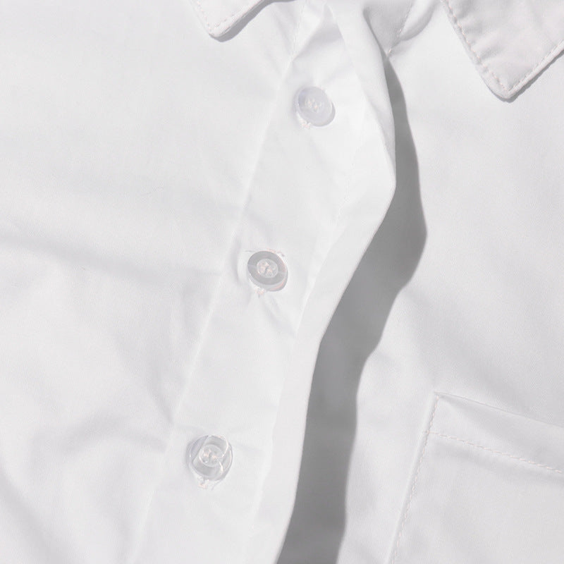 Fashionable Casual Top Spring Turndown Collar Long Sleeve Short Solid Shirt 10