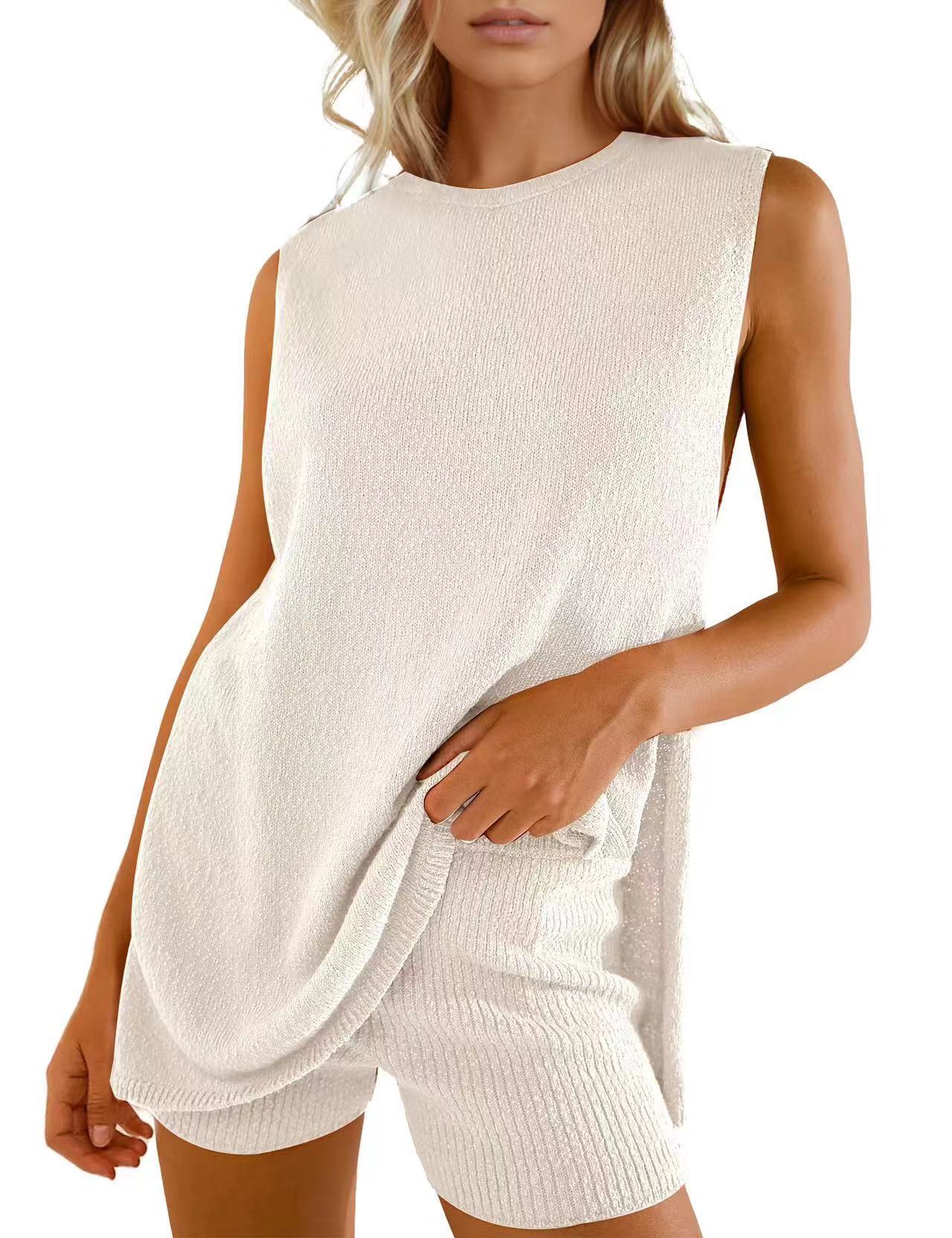 Women sleeveless sweater and shorts two-piece set 6