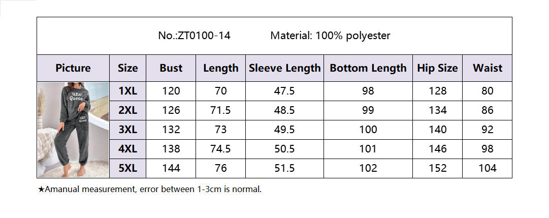 Autumn Winter Fleece Plus Size Two Piece Pajamas Ladies' Home Wear 7