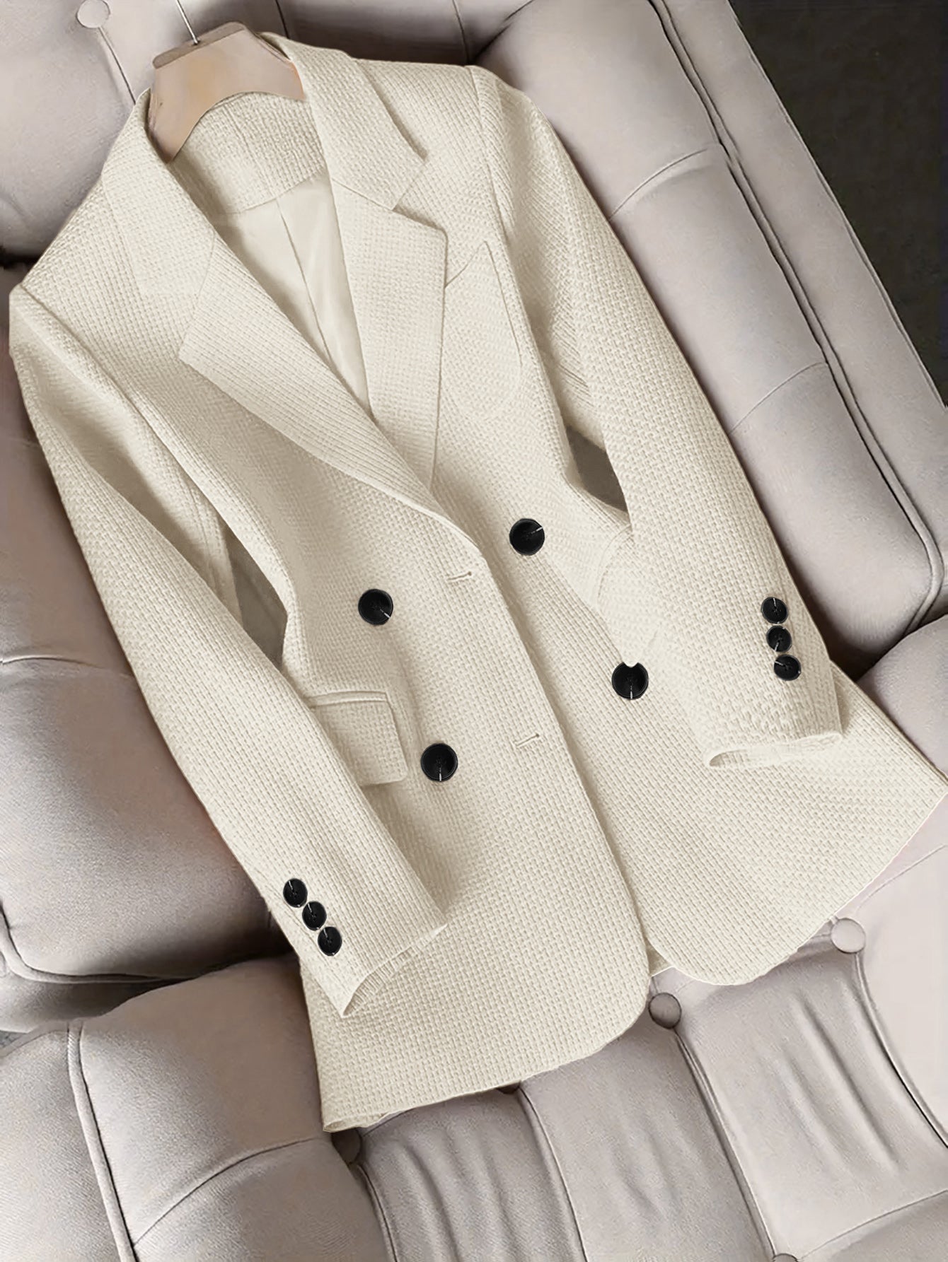 Women Turndown Collar Retro Elegant Career Button Blazer 3