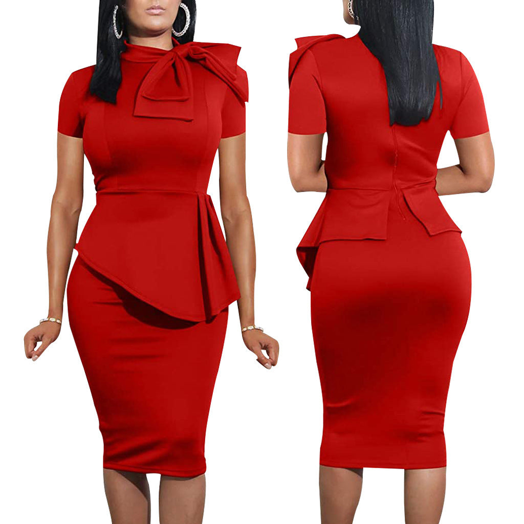 Women Sexy Bowknot Short-sleeved Bodycon Dress 17