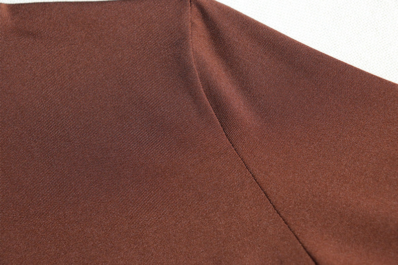 Women's Solid Color Round Neck Long-Sleeved Streamer Tie Chic Long Dress 15