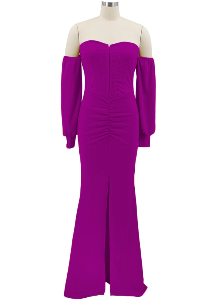 Autumn Formal Front Slit Strapless Mermaid Evening Dress Purple 5