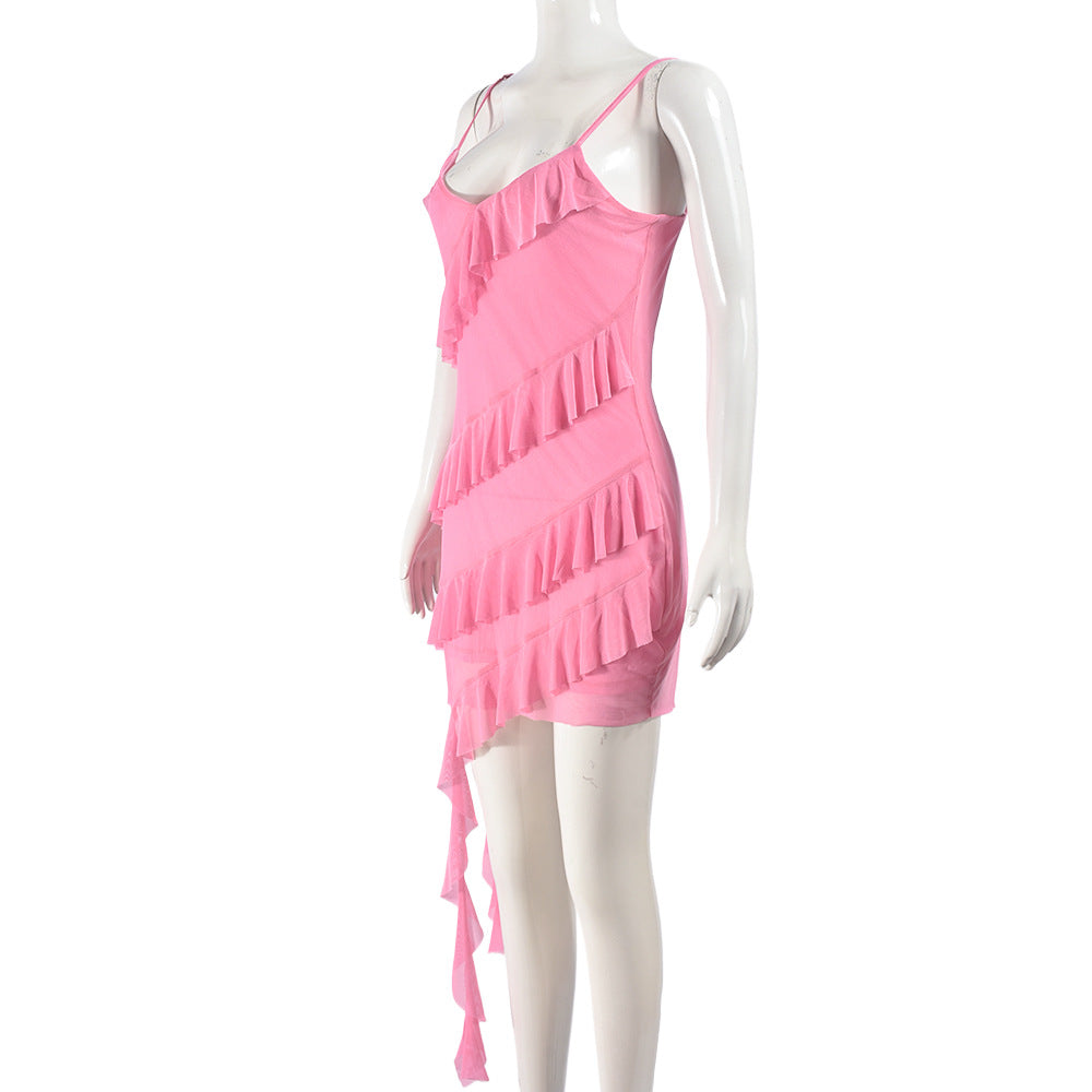 Women sexy suspender ruffle dress 5