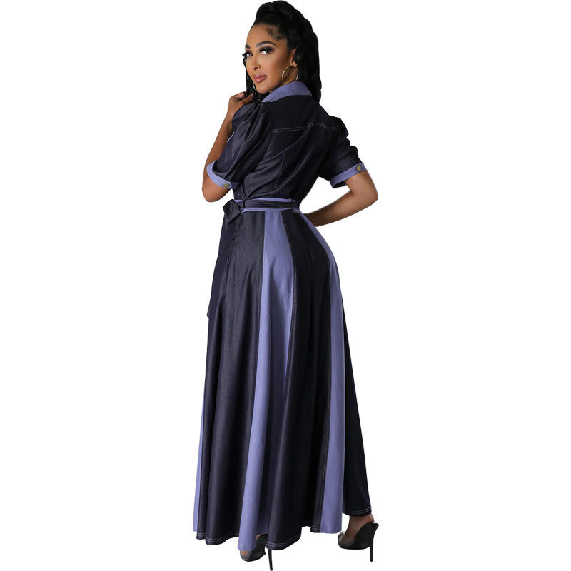 Women Contrast Color Short Sleeve Casual Dress 7