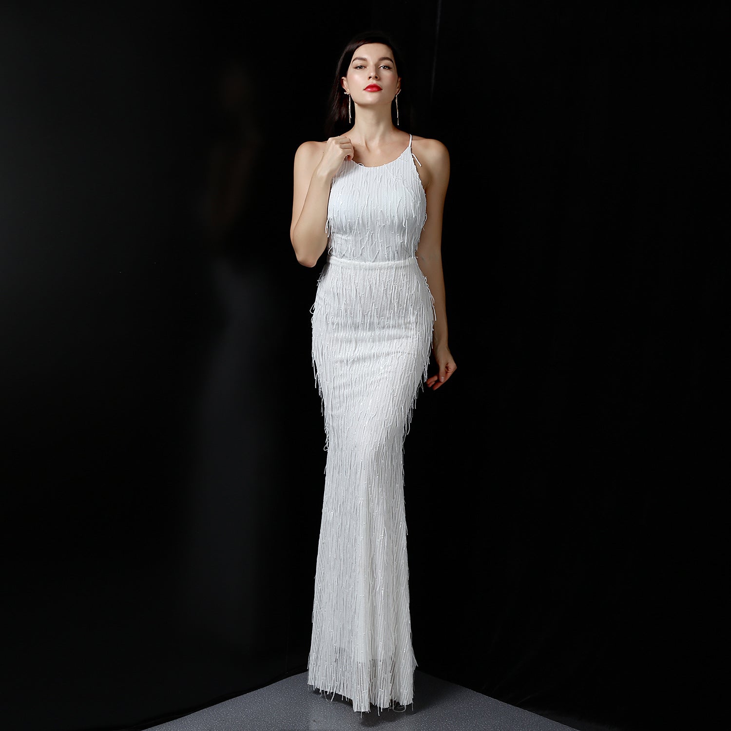 Women Formal Party Elegant Mermaid Evening Dress with Fringed Sequins 14
