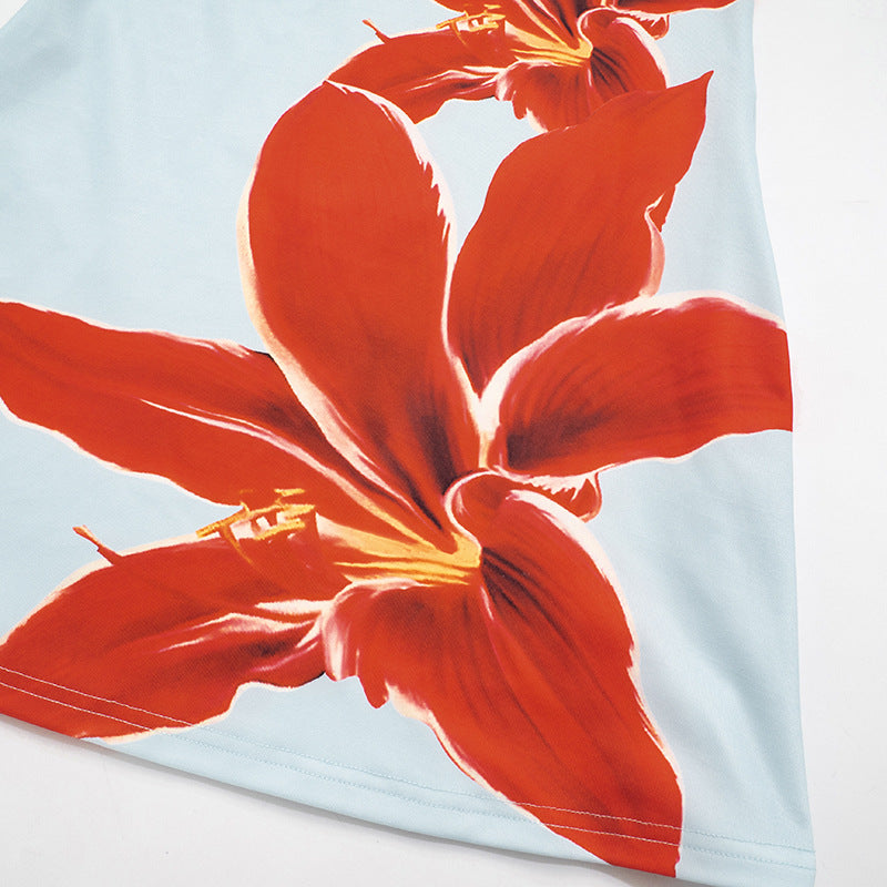 Women's Summer Casual Strapless Flower Print Slim Mini Dress 17