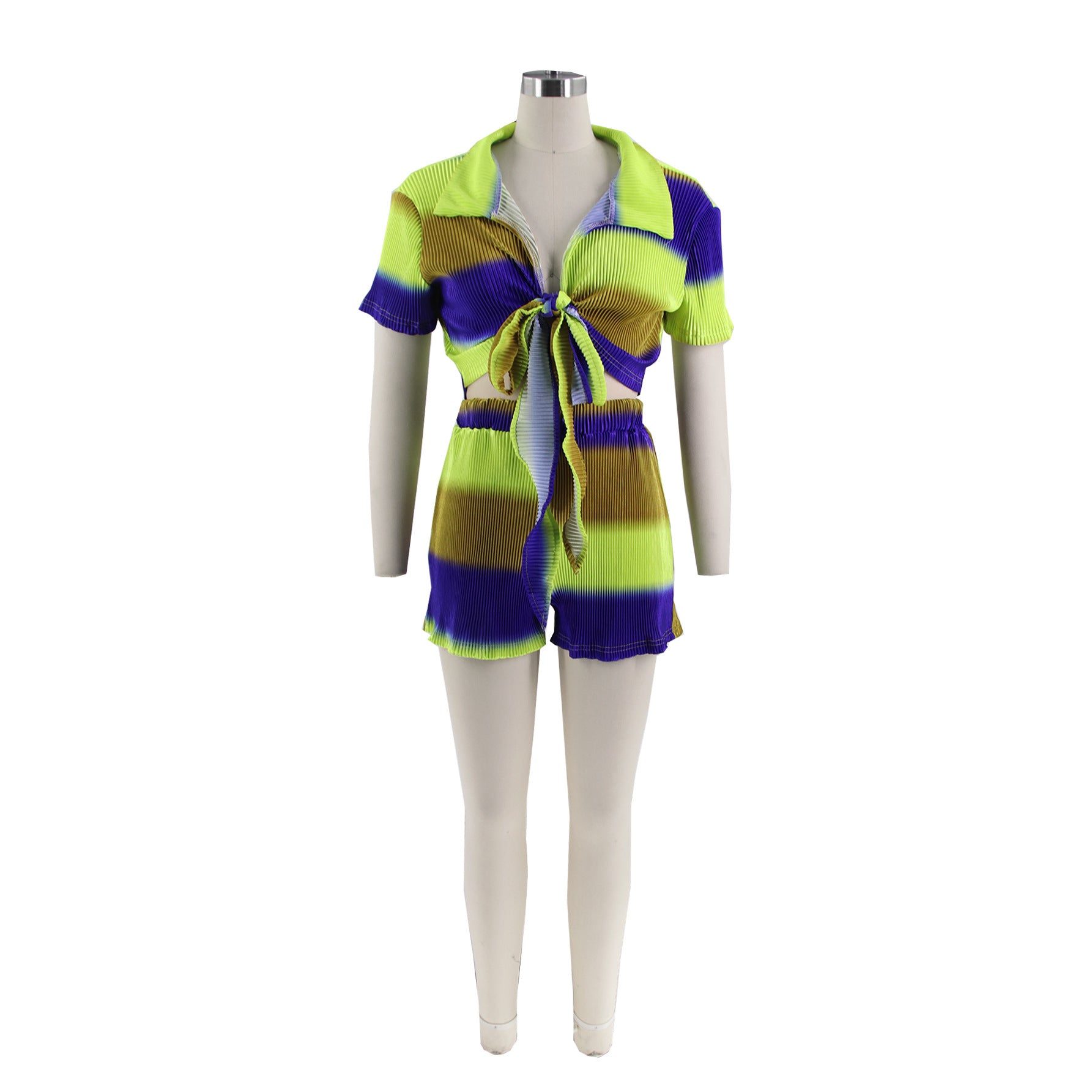 Fashion Gradient Multi-Color Print Two-Piece Shorts Set 17