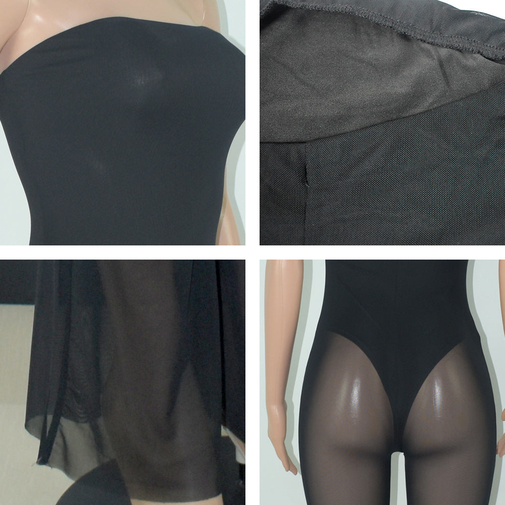 Women's Fashion Sexy Strapless Tight Fitting Wide Leg Mesh Jumpsuit 18