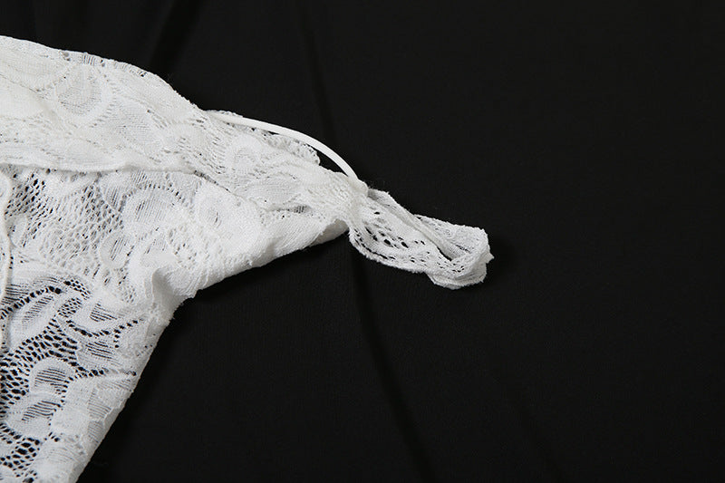 Summer Women's Sexy Lace See-Through Irregular Strapless Dress 19