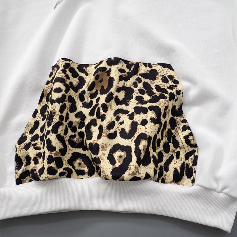 Women Leopard Patchwork Drawstring Pocket Loose Casual Hoodies 17