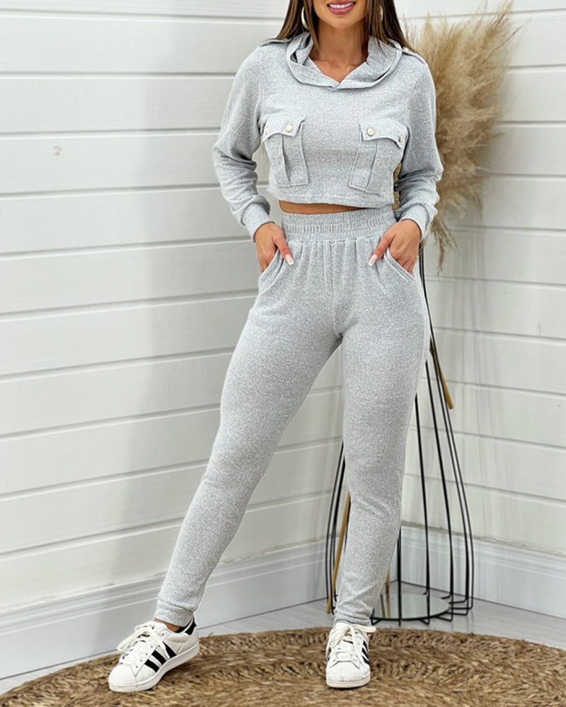 Women Gray Casual Hoodies and Pant Two Piece Set 4