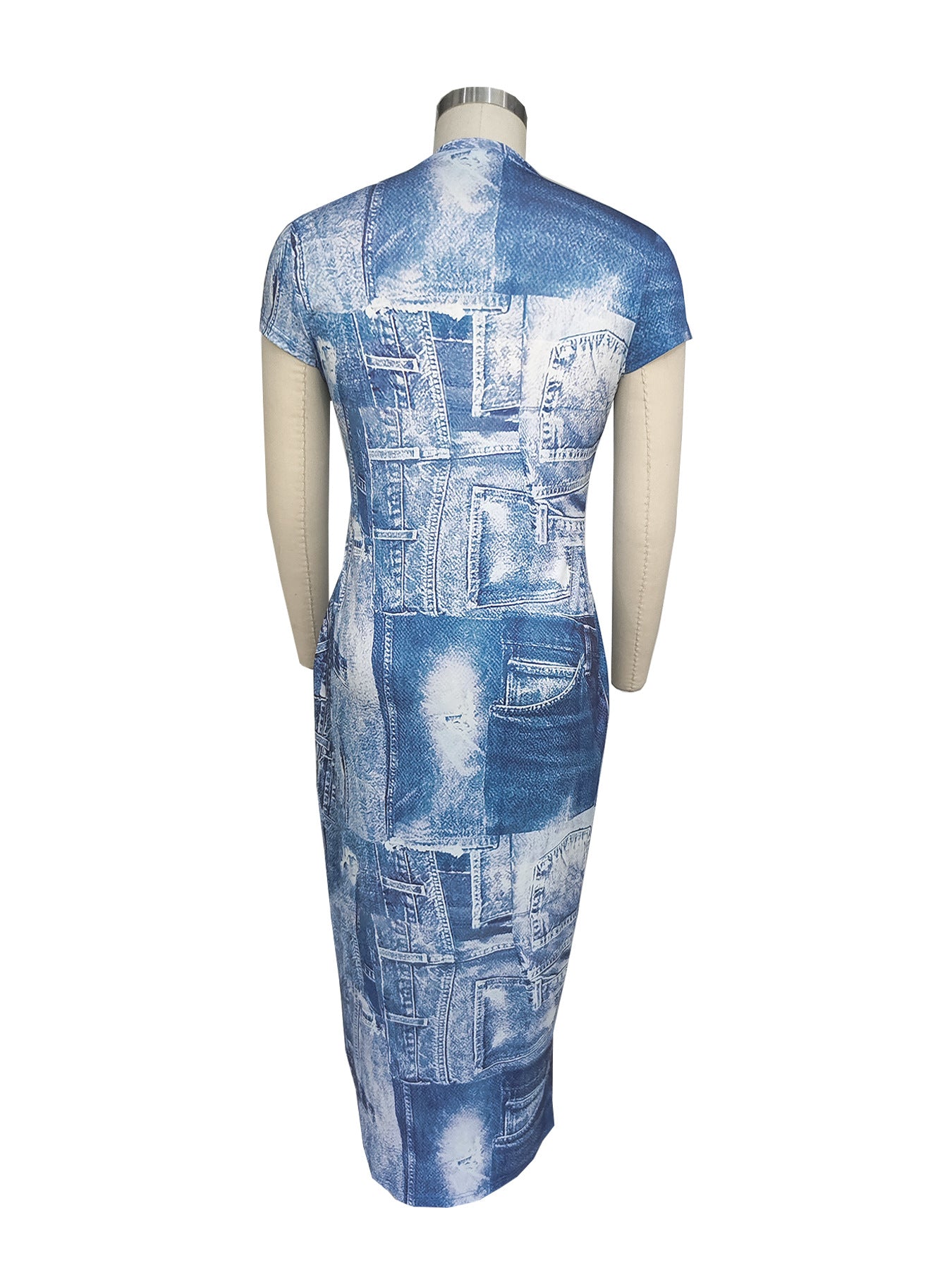 Women's summer Round Neck short sleeve print slim long dress 5