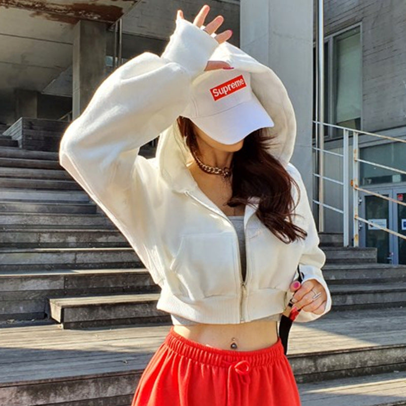 Autumn and winter chic fashion hooded short sportsCasual zipper women's trend Hoodies 4