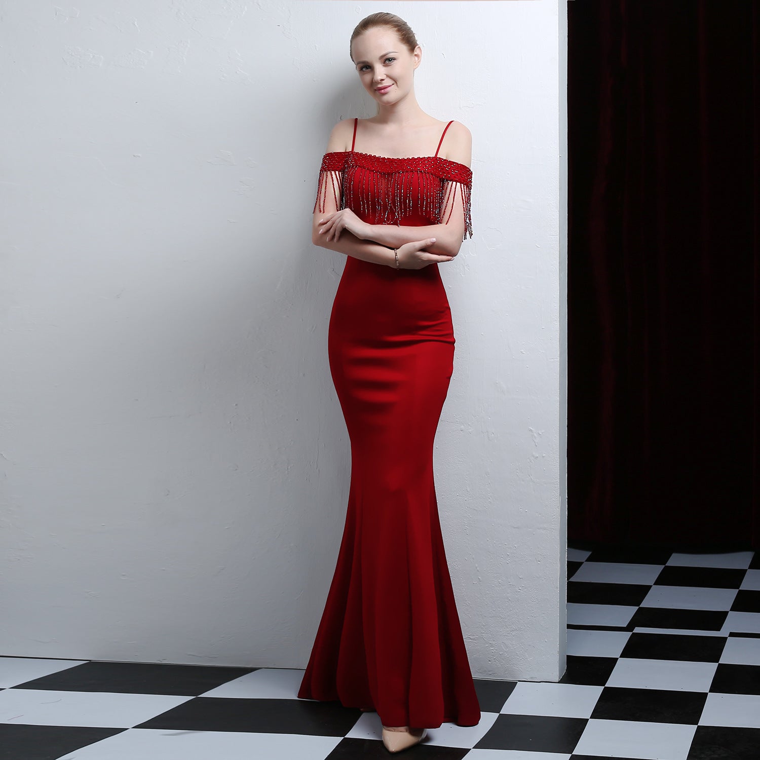 Bridal Toast Dress Fashion Fishtail Slim Fit Long Formal Party Elegant Red Evening Dress