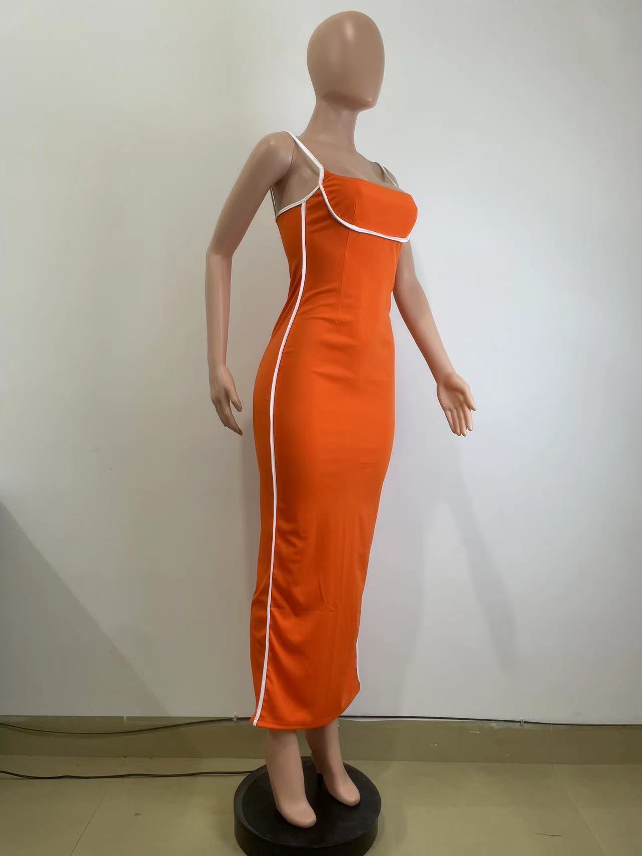 Women Sexy Contrast Color Suspender Dress 9