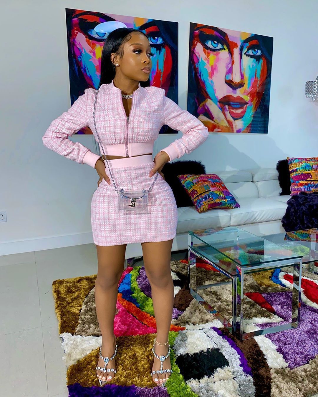 Women Plaid Ribbed Long Sleeve Top and Skirt Two-piece Set 11