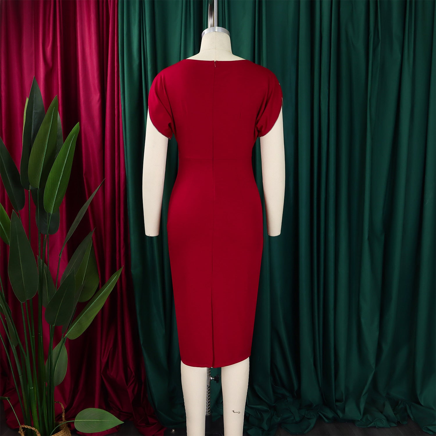 Plus Size African Round-Neck Short-Sleeve Chic Elegant Ol Bodycon Dress 12