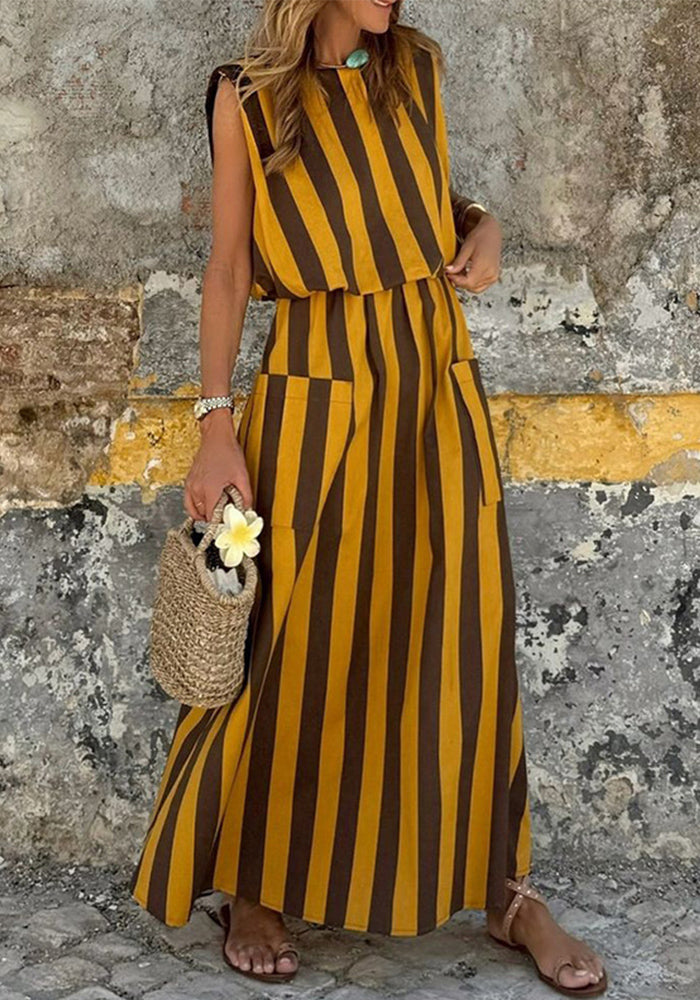 Women Striped Print Sleeveless Dress