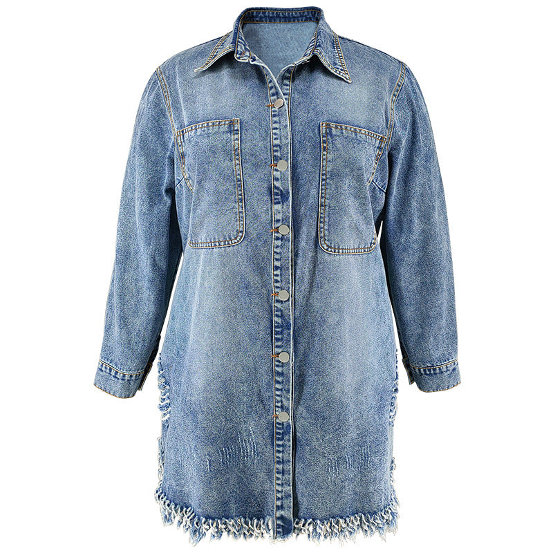 Plus Size Women Tassel Ripped Long Sleeve Dress 8