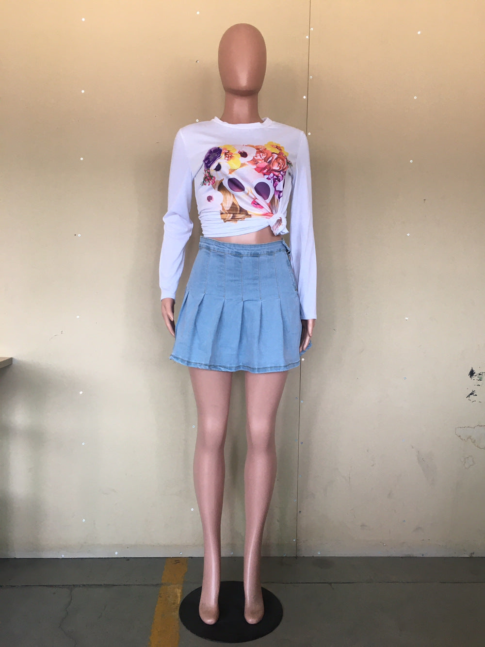 Women Casual Pleated Denim Skirt 6