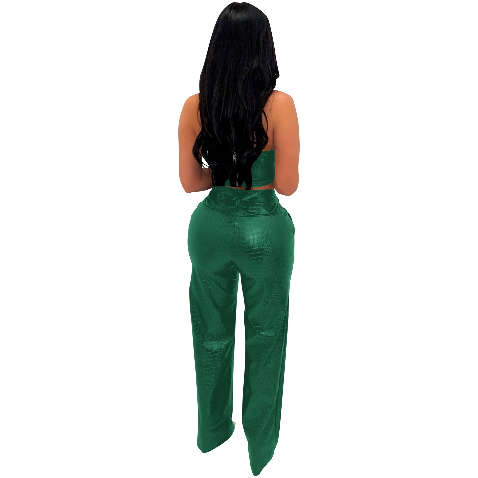 Women's Strapless Pu Leather Top And Pants Sexytwo-Piece Set 6