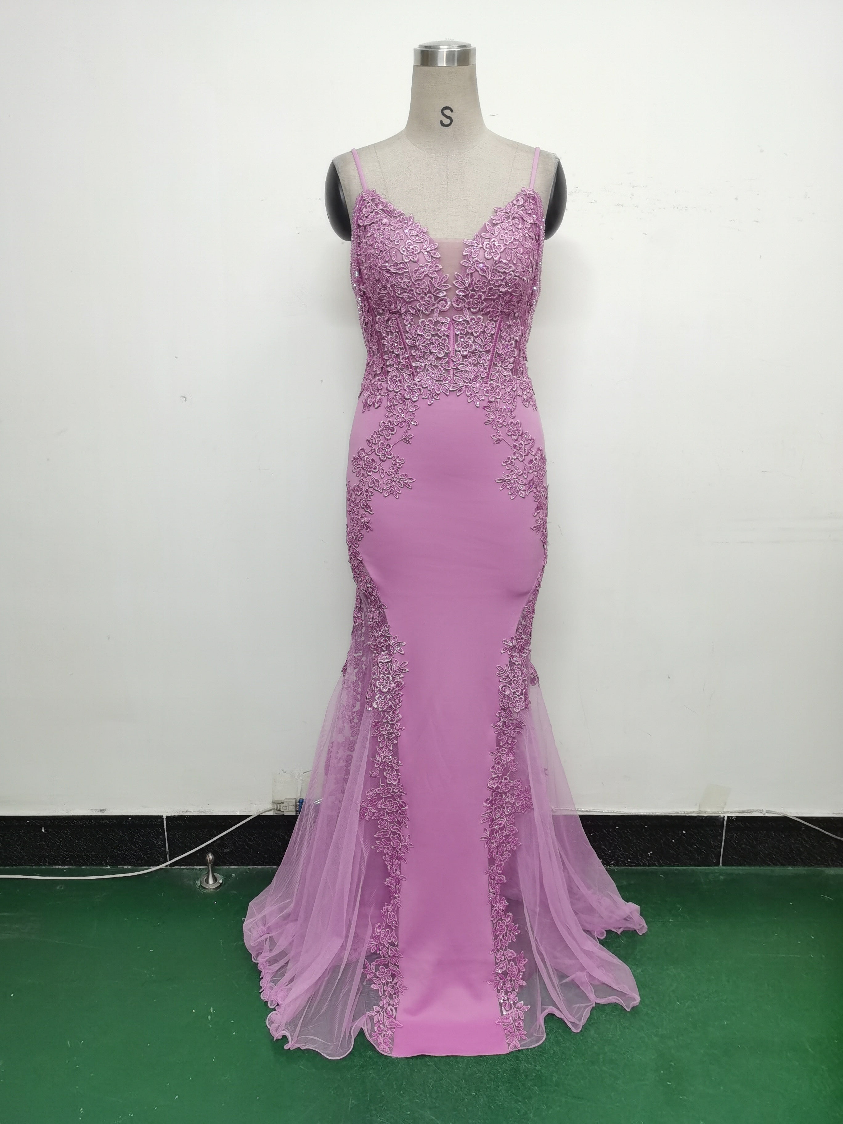 Sexy Strap Rhinestone Chain Fishbone Lace Evening Dress 30