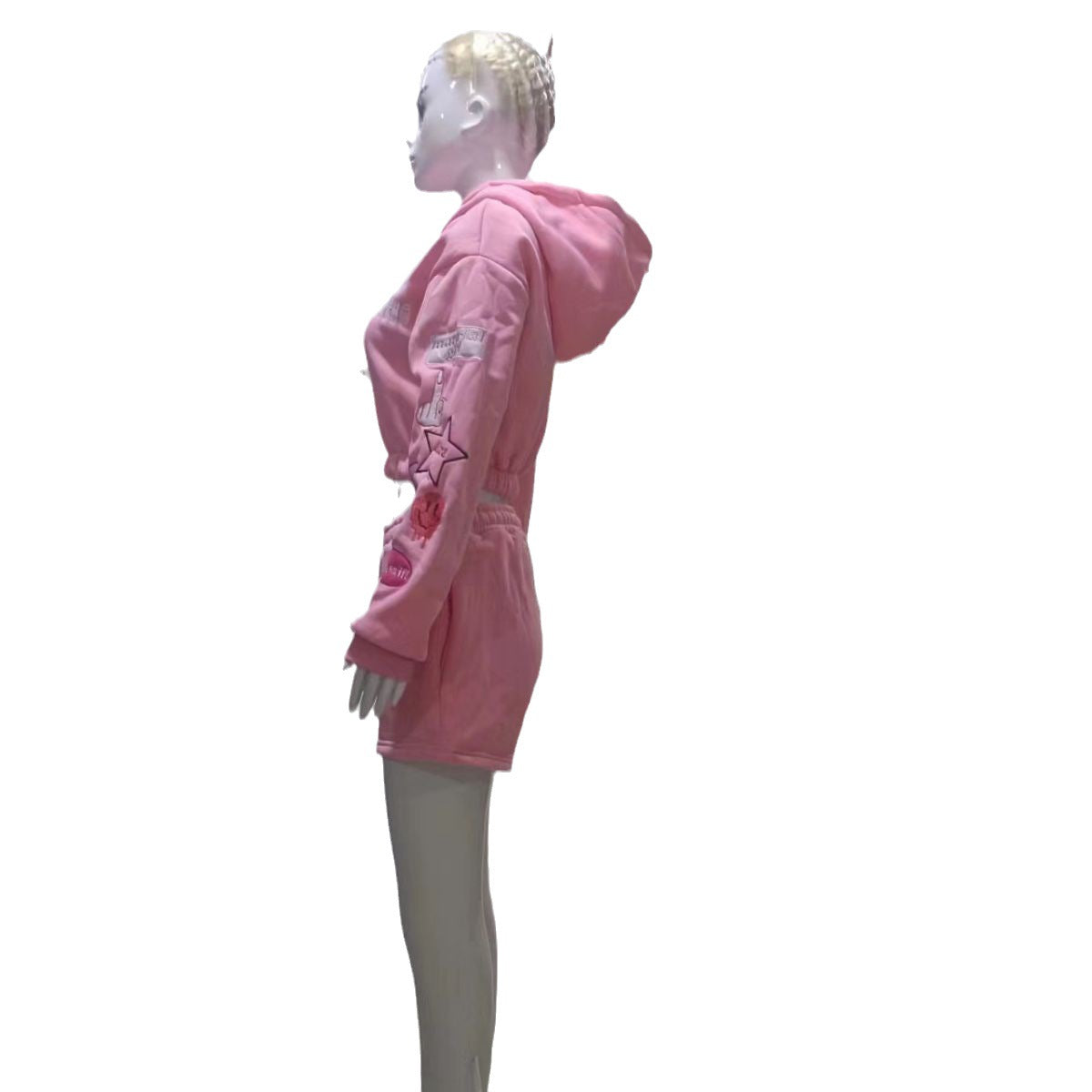 Women Sports Casual Embroidered Hoodies and Shorts Two-Piece Set 3