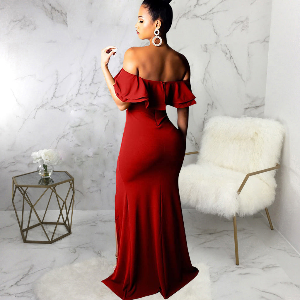 Sexy Fashion Ruffle Off Shoulder Split Dress 26