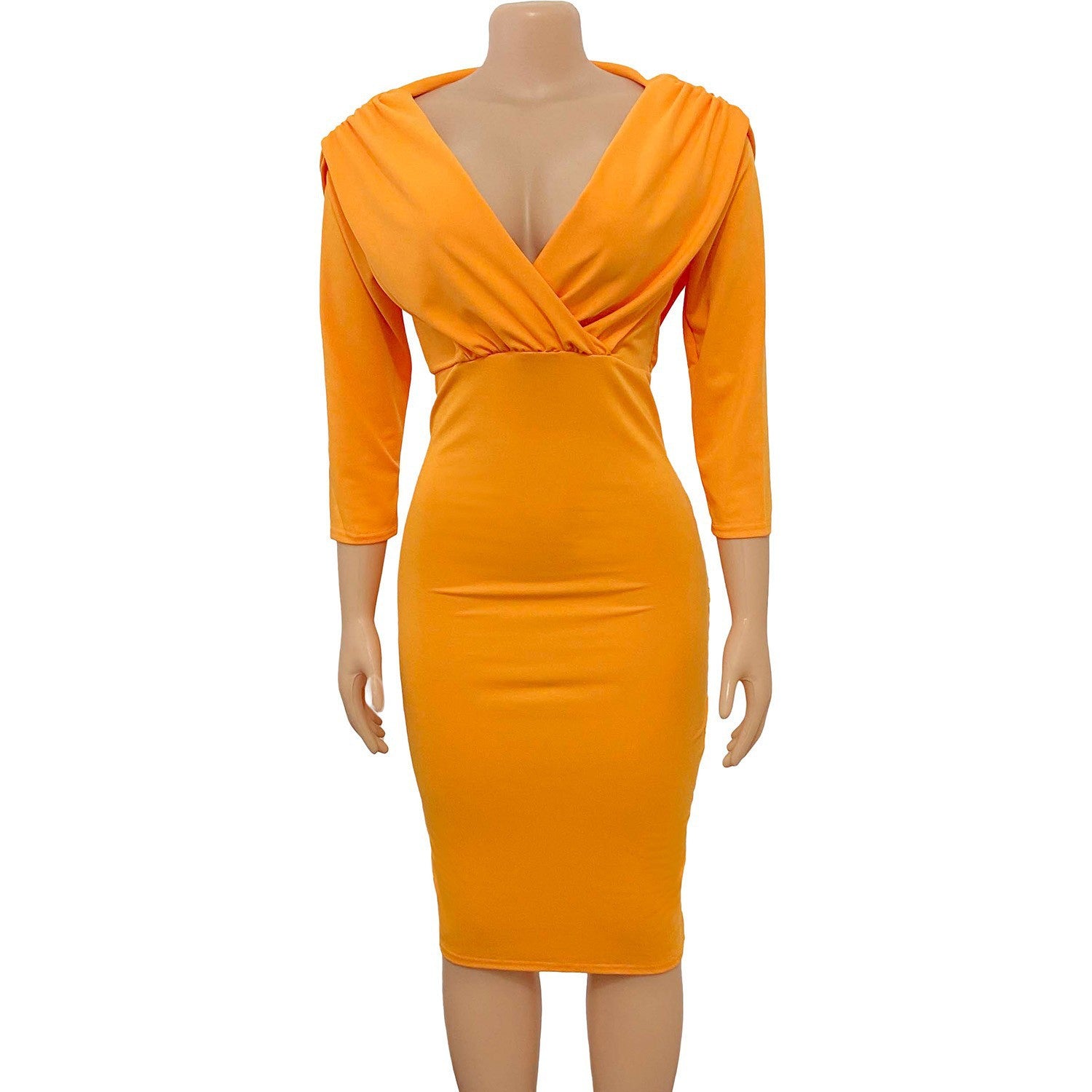 Women'S Spring V Neck Solid Color Bodycon Sexy Fashion Plus Size Dress 16
