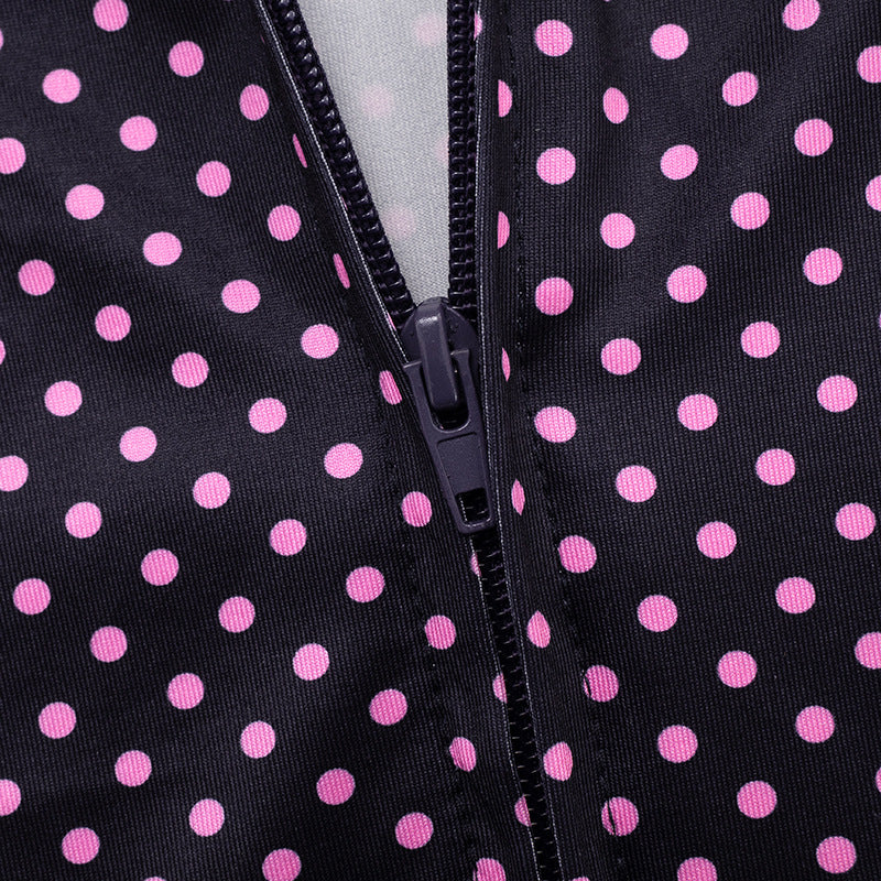 Women polka dot print long-sleeved zippered top and shorts two-piece set 14
