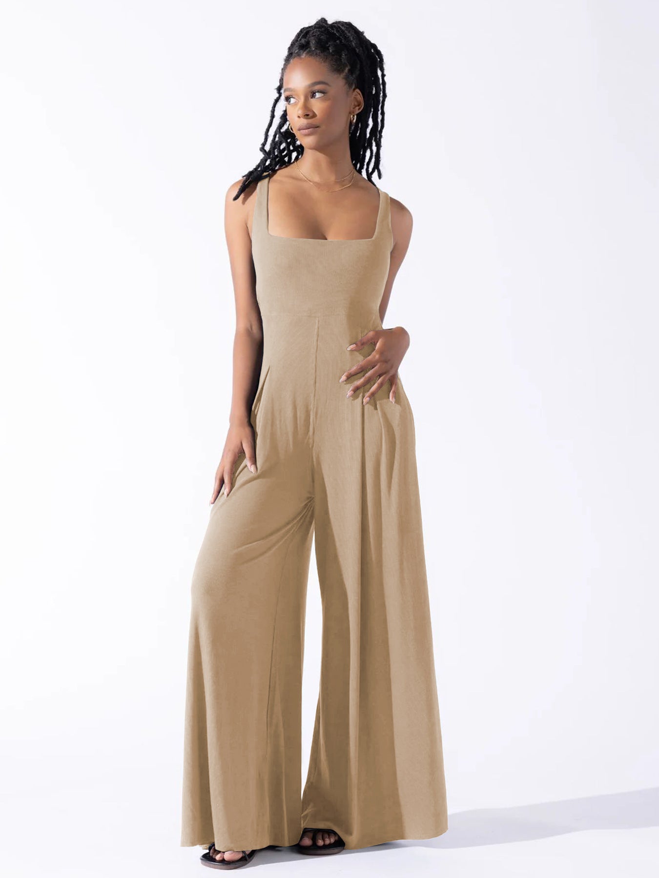 Spring Summer Loose Casual Women's Chic Sleeveless Slim Waist Jumpsuit 6